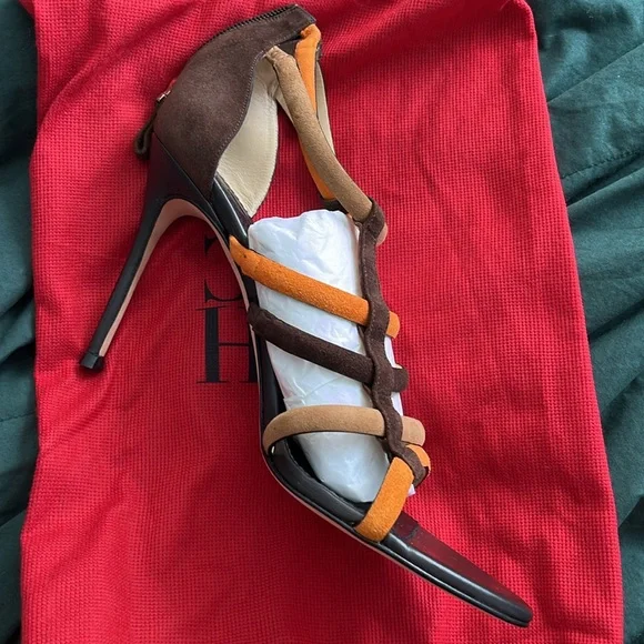 Carolina Herrera Suede Leather Colorblock Brown Heels
